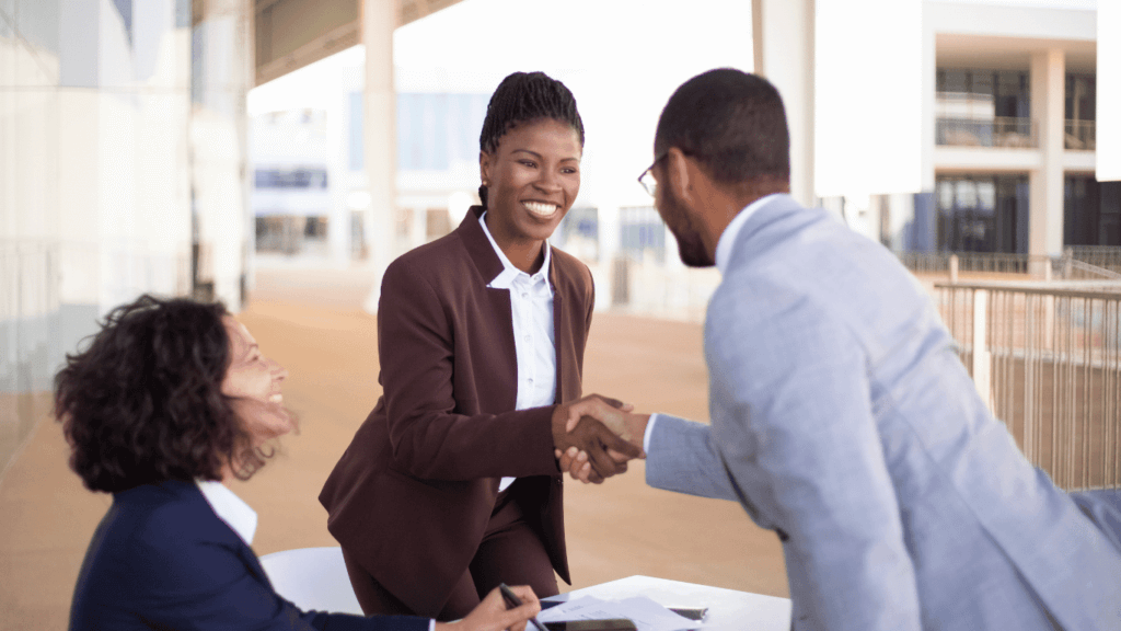 Sales agent interacting with warm leads for a sales pitch