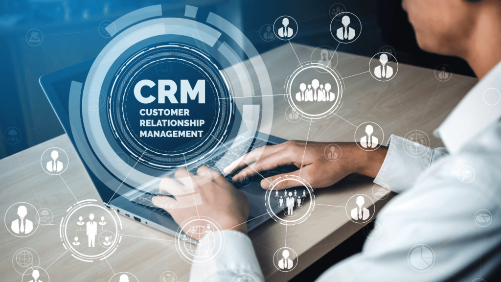 A sales development representative using sentiment analysis and reviewing crm data